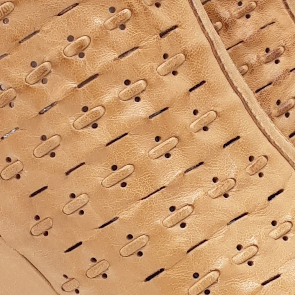 Diba True Leather Boho Tan Perforated Wedge Sandals.